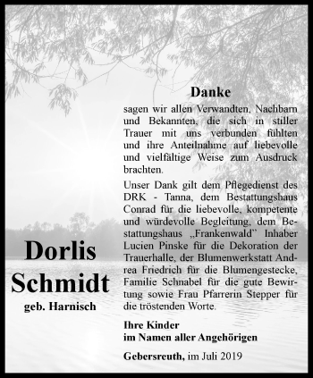 Traueranzeige von Dorlis Schmidt von Ostthüringer Zeitung