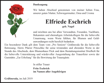 Traueranzeige von Elfriede Eschrich von Thüringer Allgemeine