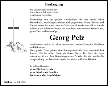 Traueranzeige von Georg Pelz von Thüringer Allgemeine