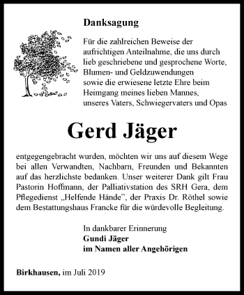 Traueranzeige von Gerd Jäger