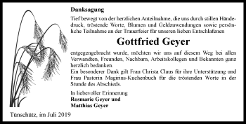 Traueranzeige von Gottfried Geyer von Ostthüringer Zeitung