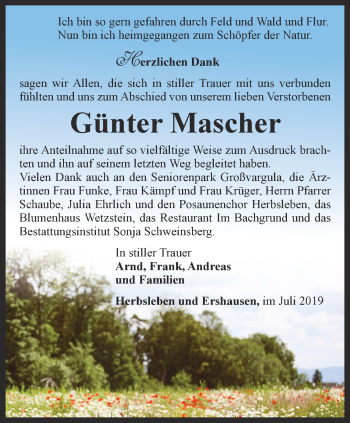 Traueranzeige von Günter Mascher von Thüringer Allgemeine, Thüringische Landeszeitung