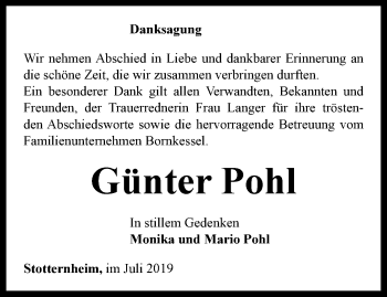 Traueranzeige von Günter Pohl von Thüringer Allgemeine, Thüringische Landeszeitung
