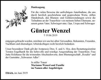 Traueranzeige von Günter Wenzel von Thüringer Allgemeine