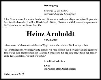 Traueranzeige von Heinz Arnholdt von Thüringer Allgemeine