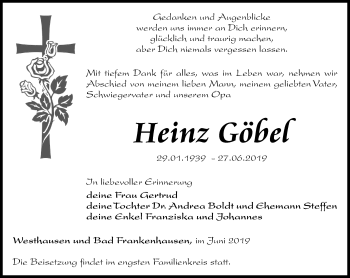 Traueranzeige von Heinz Göbel von Thüringer Allgemeine