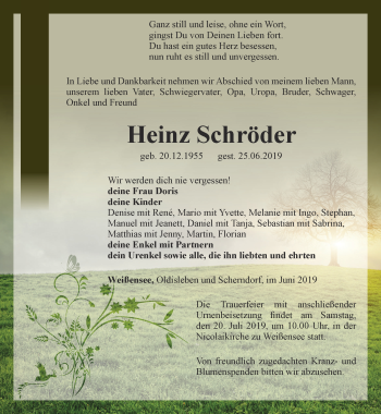 Traueranzeige von Heinz Schröder von Thüringer Allgemeine