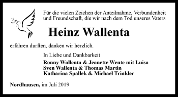 Traueranzeige von Heinz Wallenta von Thüringer Allgemeine