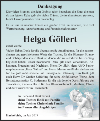 Traueranzeige von Helga Göllert von Thüringer Allgemeine