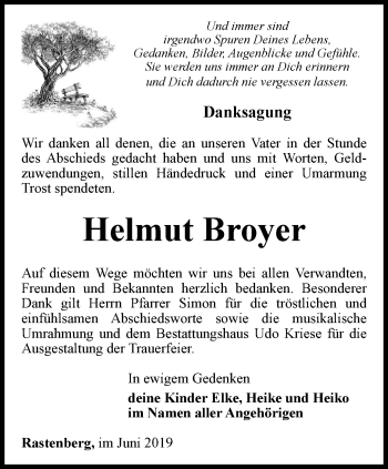 Traueranzeige von Helmut Broyer von Thüringer Allgemeine