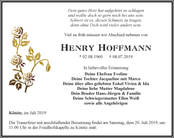 Traueranzeige von Henry Hoffmann von Ostthüringer Zeitung