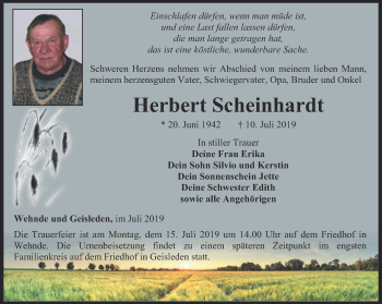 Traueranzeige von Herbert Scheinhardt von Thüringer Allgemeine