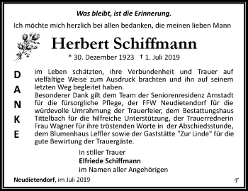 Traueranzeige von Herbert Schiffmann von Thüringer Allgemeine, Thüringische Landeszeitung