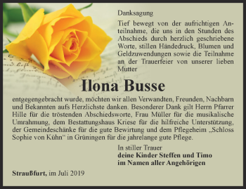 Traueranzeige von Ilona Busse von Thüringer Allgemeine