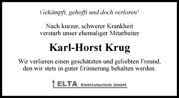 Traueranzeige von Karl-Horst Krug von Thüringer Allgemeine