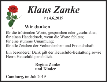 Traueranzeige von Klaus Zanke von Ostthüringer Zeitung, Thüringische Landeszeitung