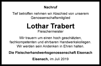 Traueranzeige von Lothar Trabert von Thüringer Allgemeine, Thüringische Landeszeitung