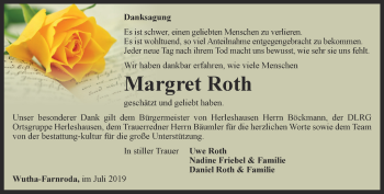 Traueranzeige von Margret Roth von Thüringer Allgemeine, Thüringische Landeszeitung