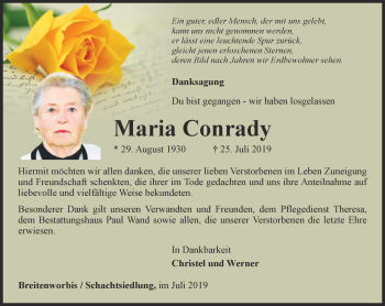 Traueranzeige von Maria Conrady von Thüringer Allgemeine