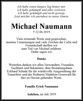 Traueranzeige von Michael Naumann von Thüringer Allgemeine