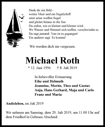 Traueranzeige von Michael Roth von Thüringer Allgemeine, Thüringische Landeszeitung