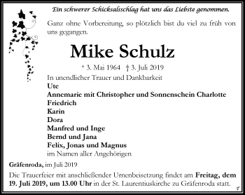 Traueranzeige von Mike Schulz von Thüringer Allgemeine