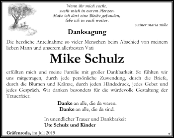 Traueranzeige von Mike Schulz von Thüringer Allgemeine