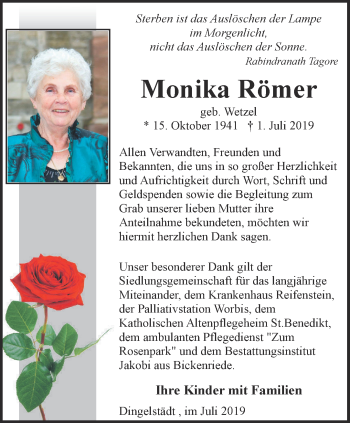 Traueranzeige von Monika Römer von Thüringer Allgemeine