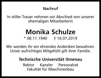 Traueranzeige von Monika Schulze von Thüringer Allgemeine