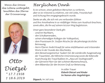 Traueranzeige von Otto Dietzel von Thüringer Allgemeine, Thüringische Landeszeitung