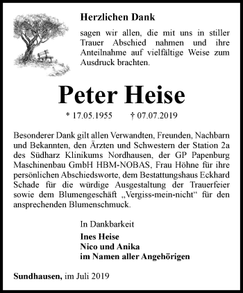 Traueranzeige von Peter Heise von Thüringer Allgemeine