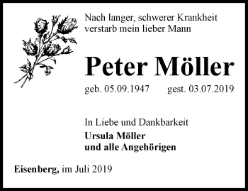 Traueranzeige von Peter Möller von Ostthüringer Zeitung