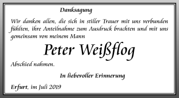 Traueranzeige von Peter Weißflog von Thüringer Allgemeine, Thüringische Landeszeitung