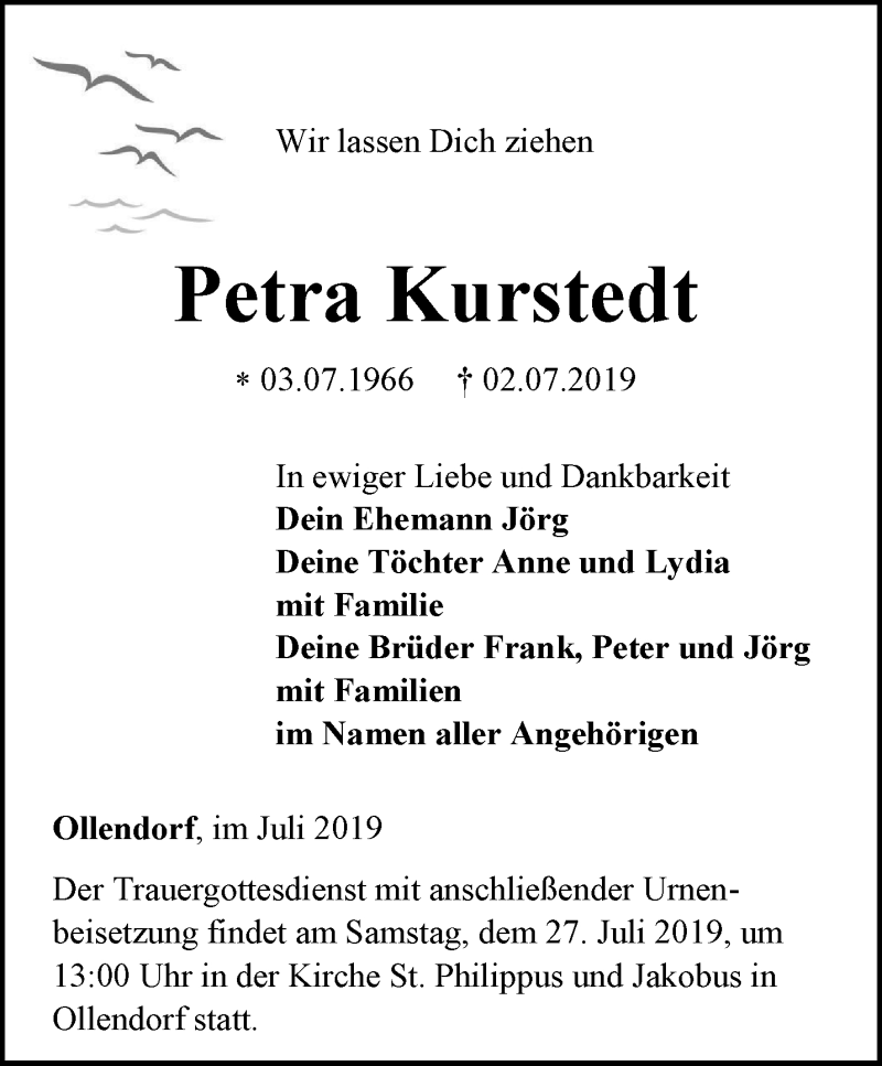  Traueranzeige für Petra Kurstedt vom 20.07.2019 aus Thüringer Allgemeine, Thüringische Landeszeitung