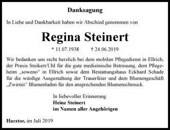 Traueranzeige von Regina Steinert von Thüringer Allgemeine