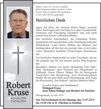 Traueranzeige von Robert Kruse von Thüringer Allgemeine