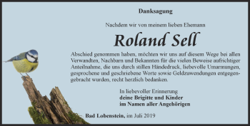 Traueranzeige von Roland Sell von Ostthüringer Zeitung