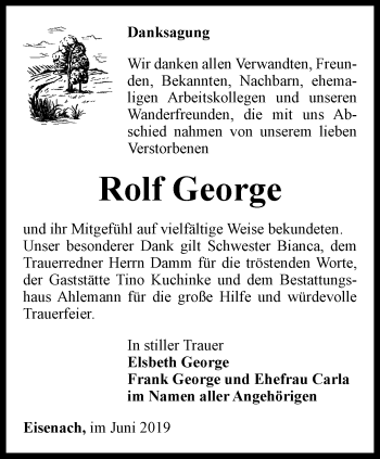 Traueranzeige von Rolf George von Thüringer Allgemeine, Thüringische Landeszeitung