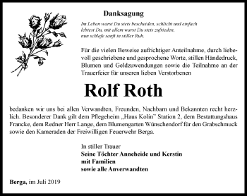 Traueranzeige von Rolf Roth von Ostthüringer Zeitung