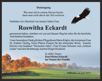 Traueranzeige von Roswitha Eckardt von Ostthüringer Zeitung