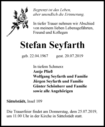 Traueranzeige von Stefan Seyfarth von Thüringer Allgemeine, Thüringische Landeszeitung