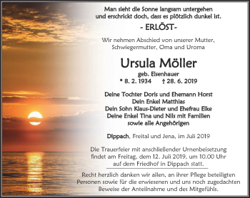 Traueranzeige von Ursula Möller von Thüringer Allgemeine, Thüringische Landeszeitung