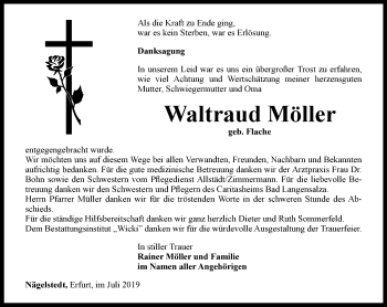 Traueranzeige von Waltraud Möller von Thüringer Allgemeine, Thüringische Landeszeitung