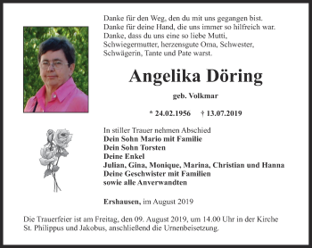 Traueranzeige von Angelika Döring von Thüringer Allgemeine