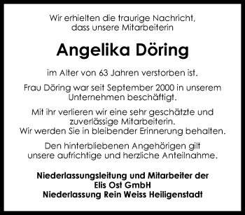 Traueranzeige von Angelika Döring von Thüringer Allgemeine