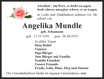 Traueranzeige von Angelika Mundle