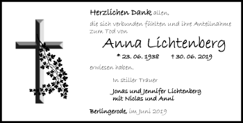 Traueranzeige von Anna Lichtenberg von Thüringer Allgemeine