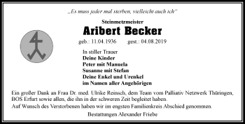 Traueranzeige von Aribert Becker