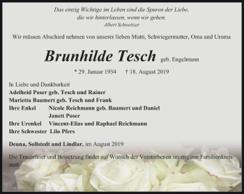 Traueranzeige von Brunhilde Tesch von Thüringer Allgemeine