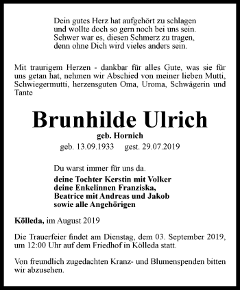 Traueranzeige von Brunhilde Ulrich von Thüringer Allgemeine